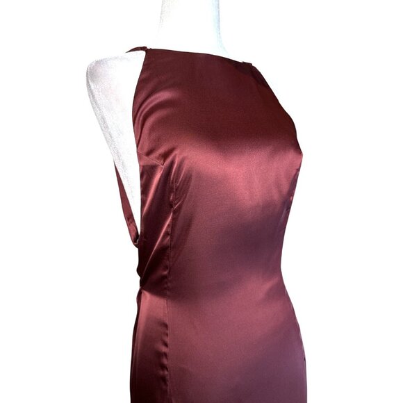 Ceren Ocak Satin Dress in Burgundy Small New Womens Long Maxi Gown - Picture 7 of 9